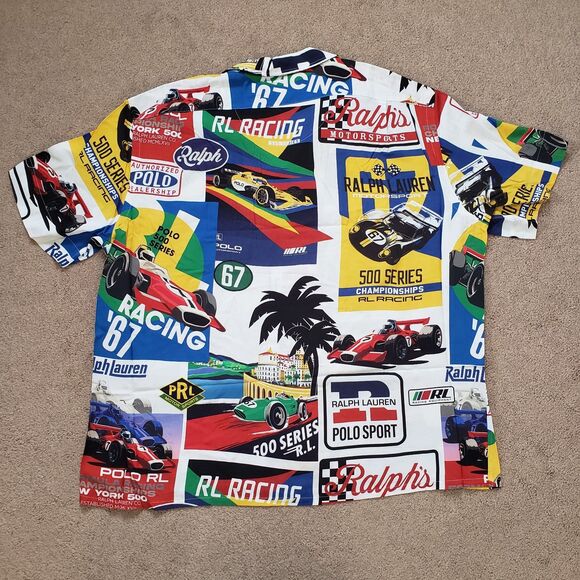 Polo Ralph Lauren Formula Racing Sz XL Classic Fit Prix Poster Woven Camp Shirt - Picture 5 of 8